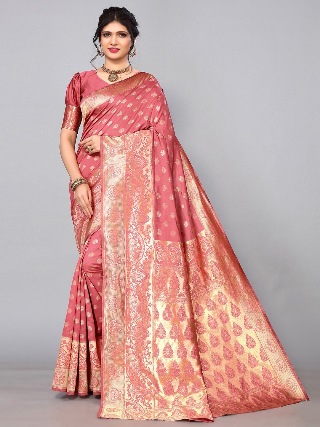 

Mitera Ethnic Motifs Zari Banarasi Saree, Pink
