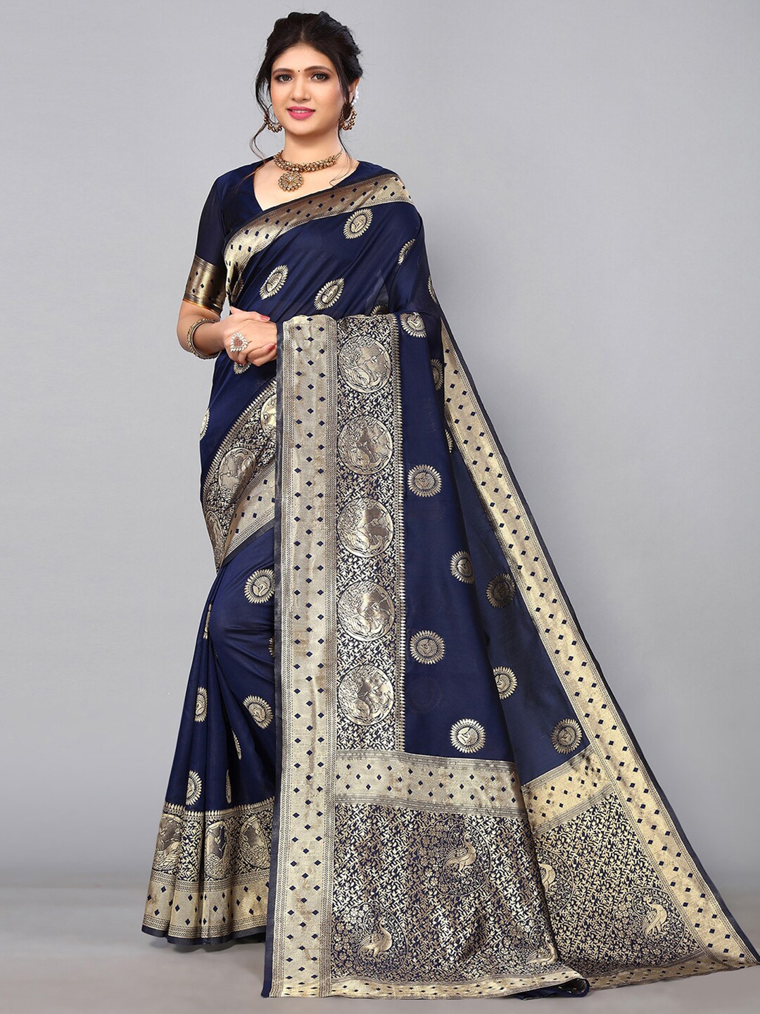 

Mitera Ethnic Motifs Zari Banarasi Saree, Blue