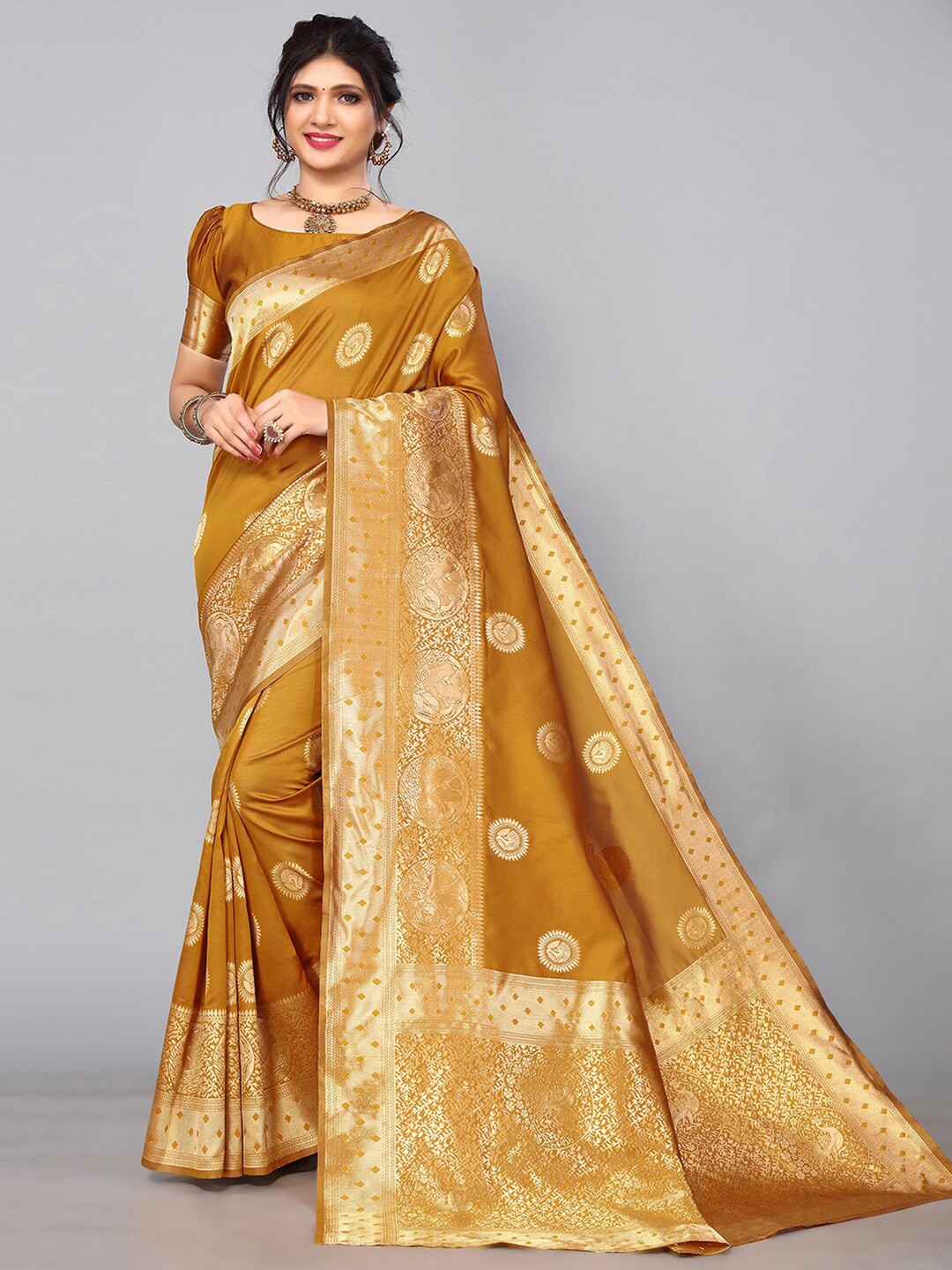 

Mitera Woven Design Zari Banarasi Saree, Yellow