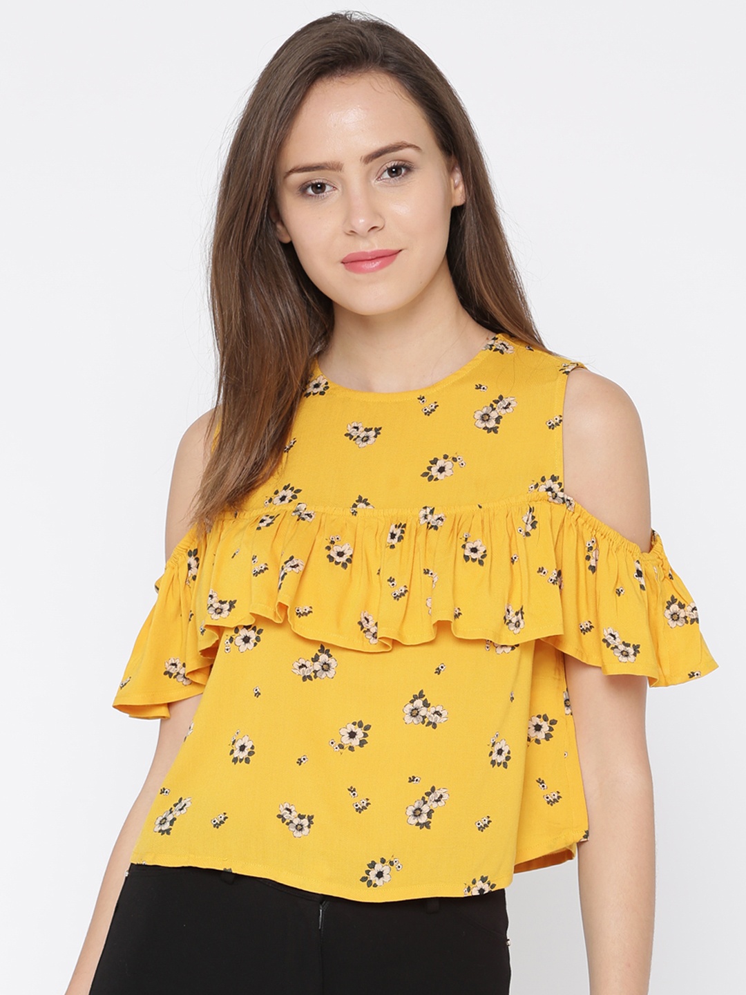 

Pepe Jeans Women Mustard Floral Ruffled Top