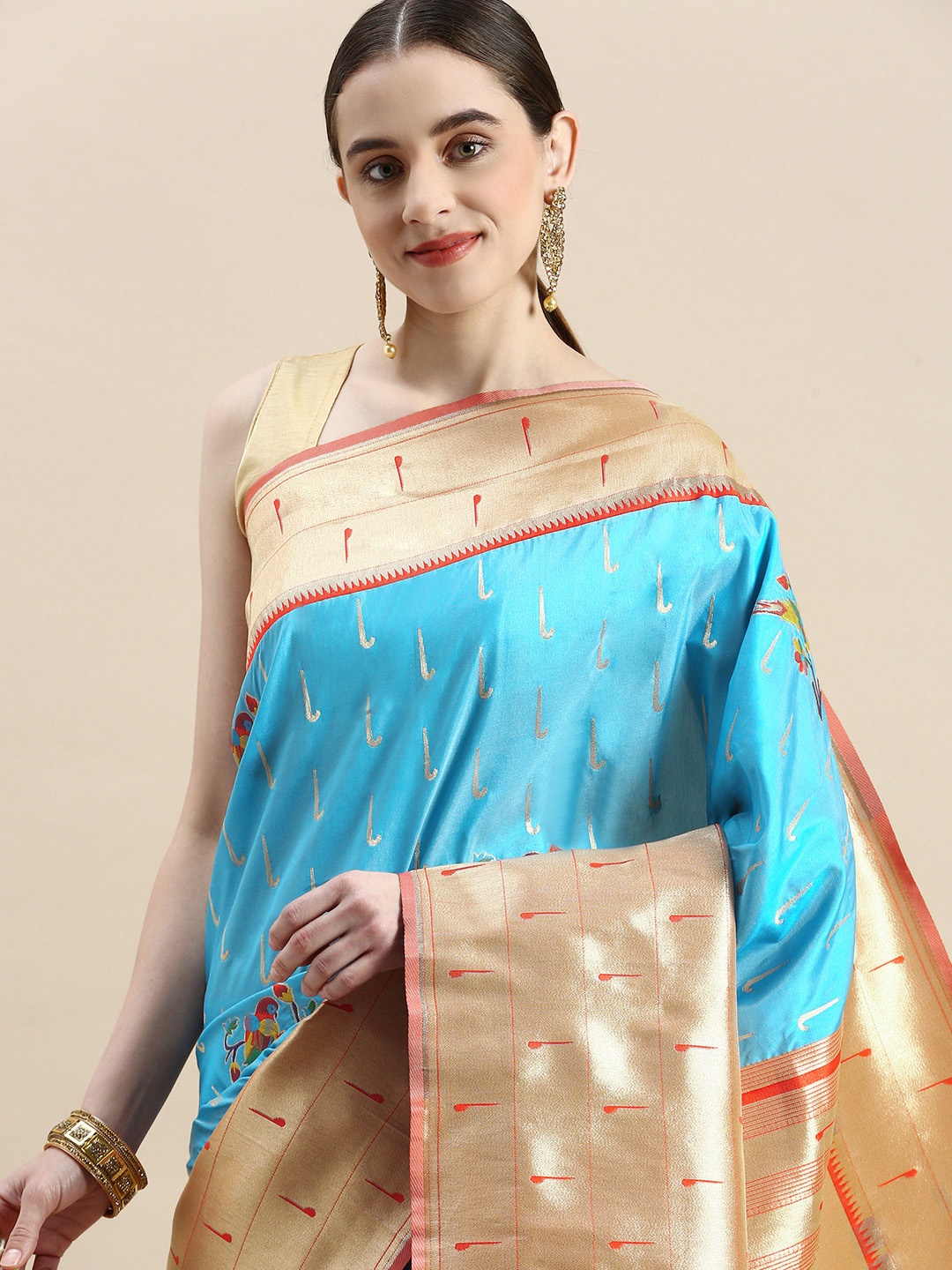 

VISHNU WEAVES Woven Design Ethnic Motifs Zari Pure Silk Banarasi Saree, Blue