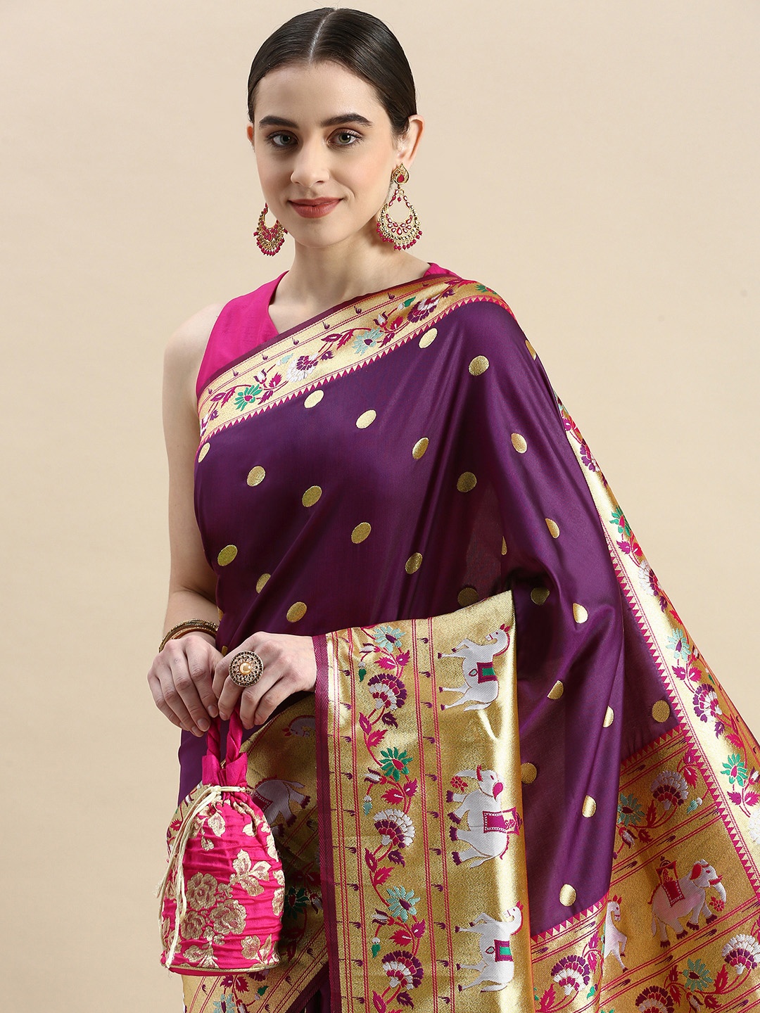 

VISHNU WEAVES Woven Design Zari Pure Silk Banarasi Saree, Purple