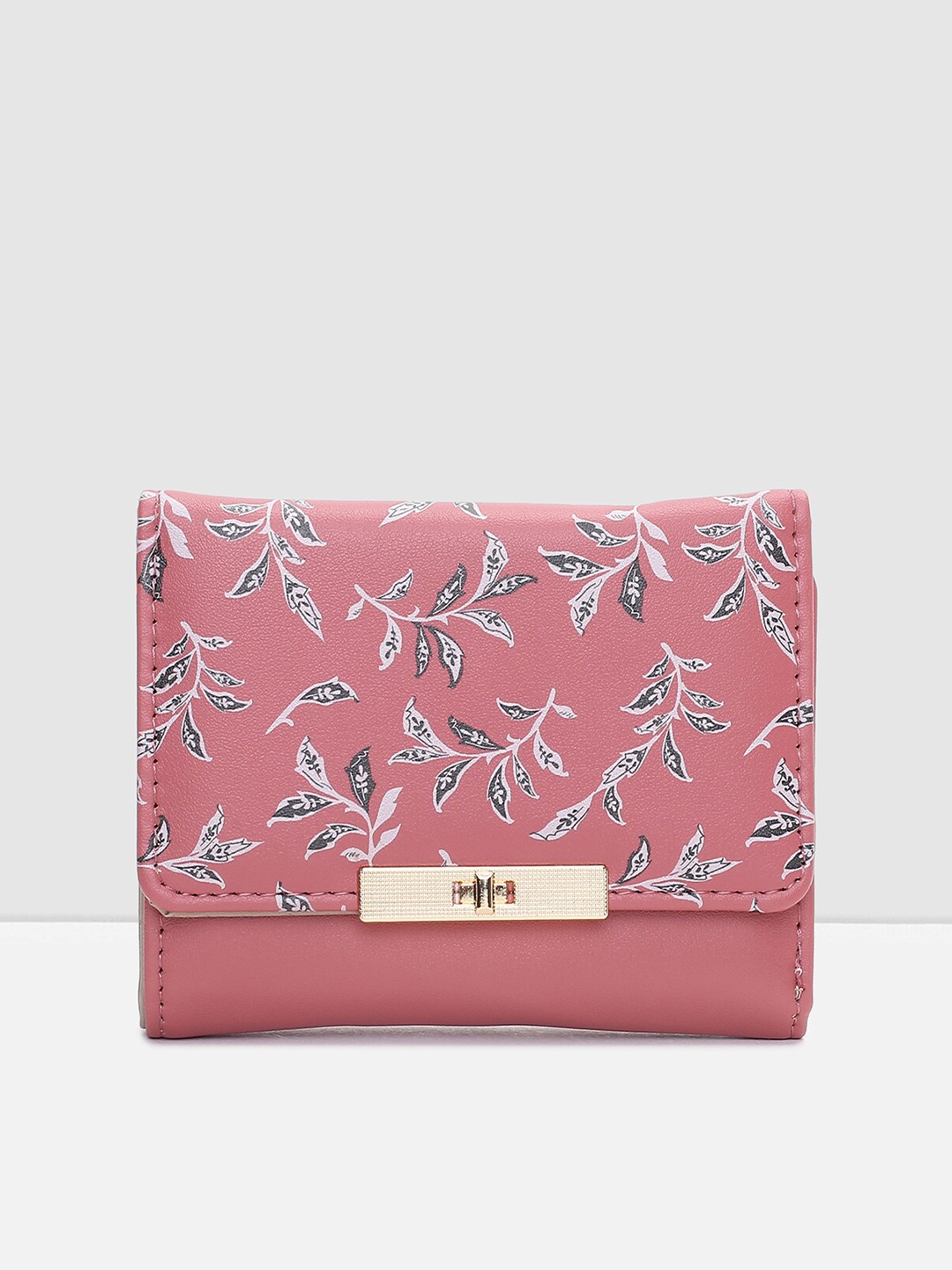 

max Women Floral Printed PU Three Fold Wallet, Pink