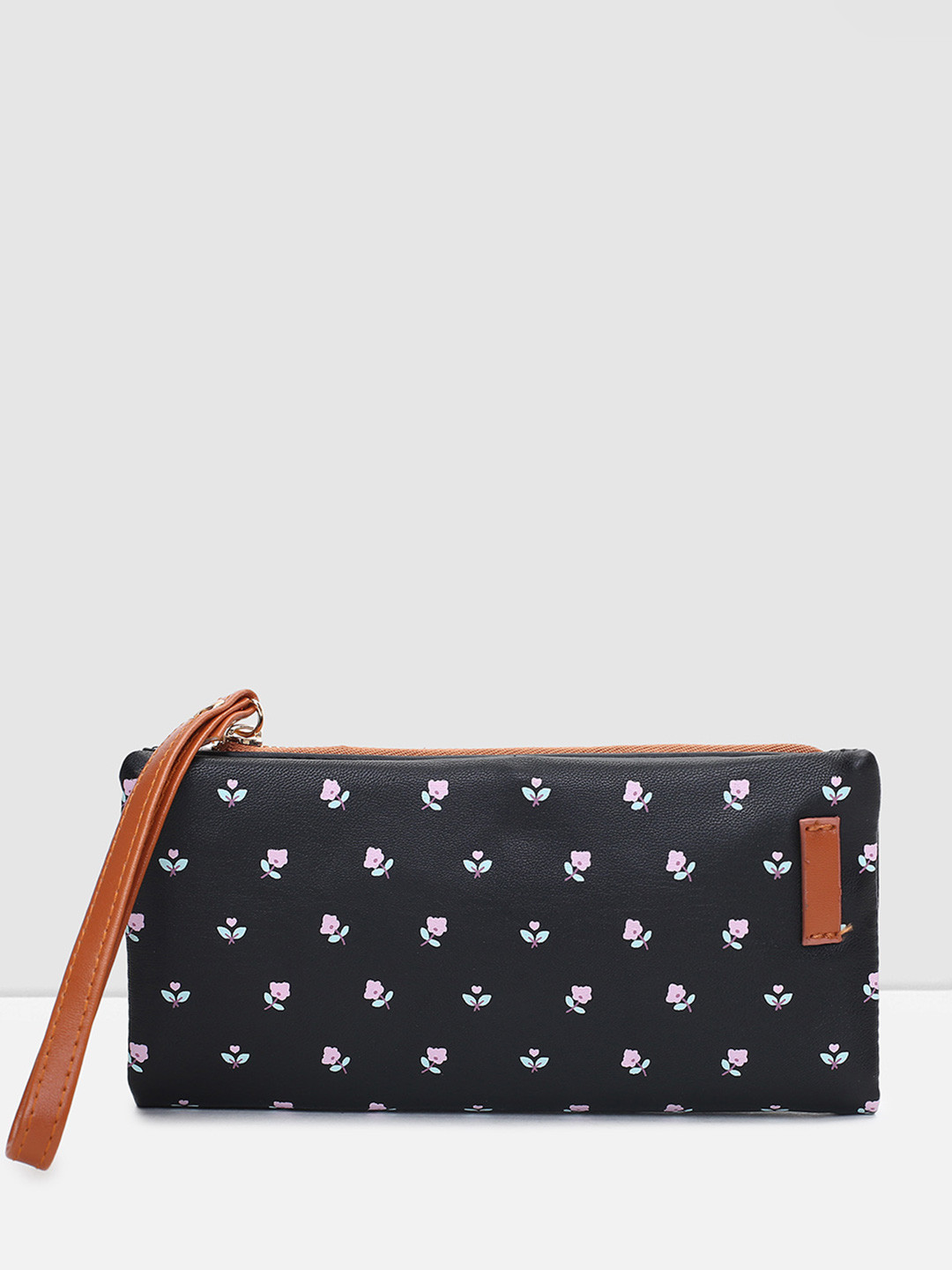 

max Women Black & Pink Floral Printed PU Two Fold Wallet