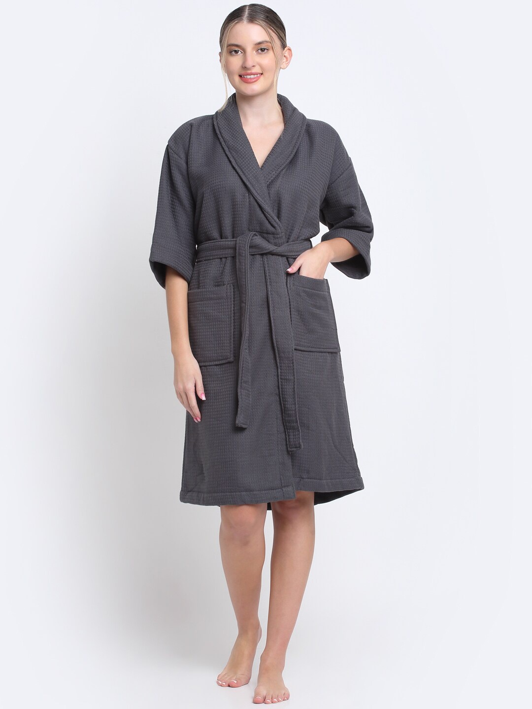 

MYTRIDENT Bliss Charcoal Textured Bathrobe