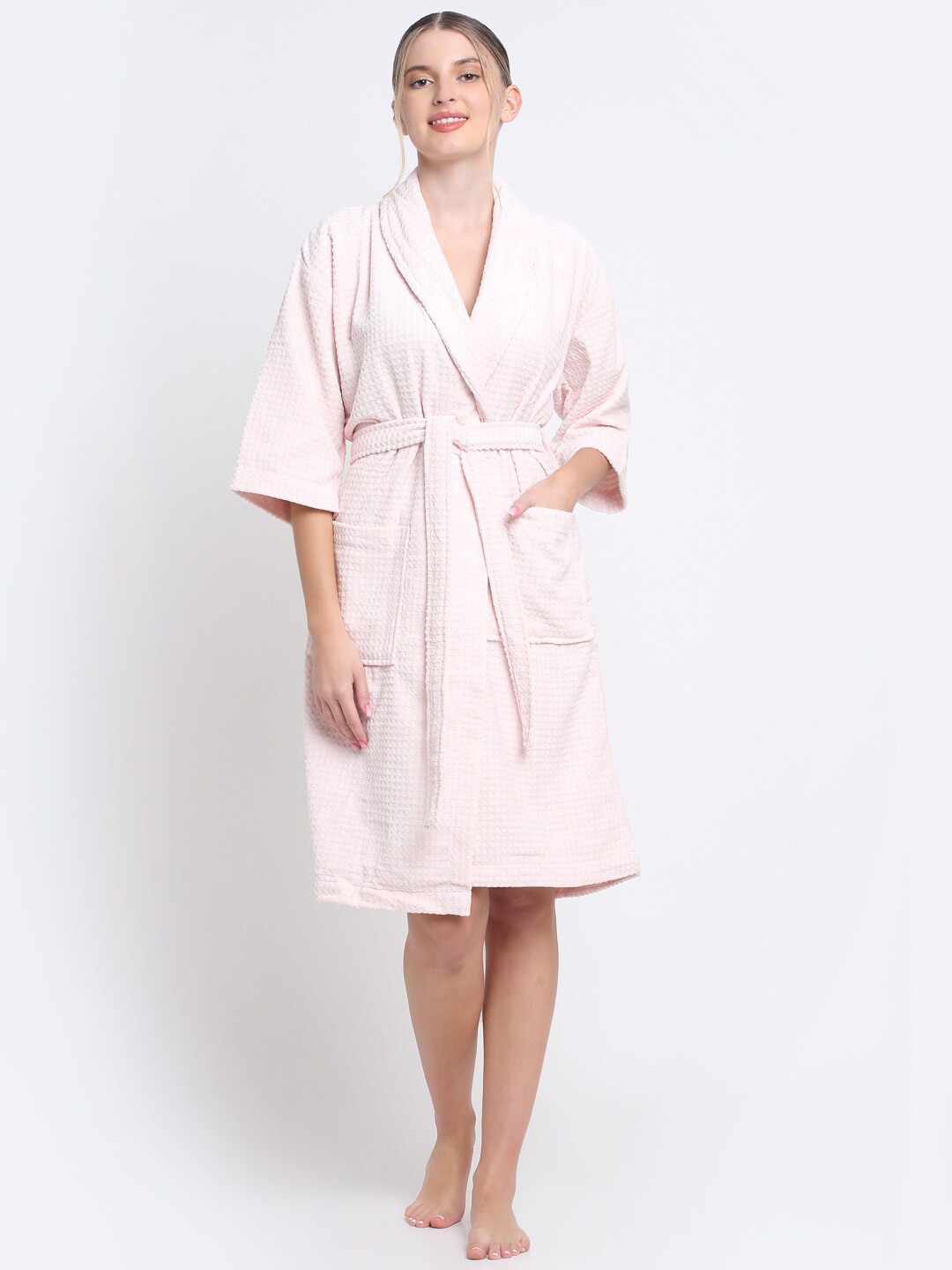 

MYTRIDENT Bliss Pink Self Design Bath Robe