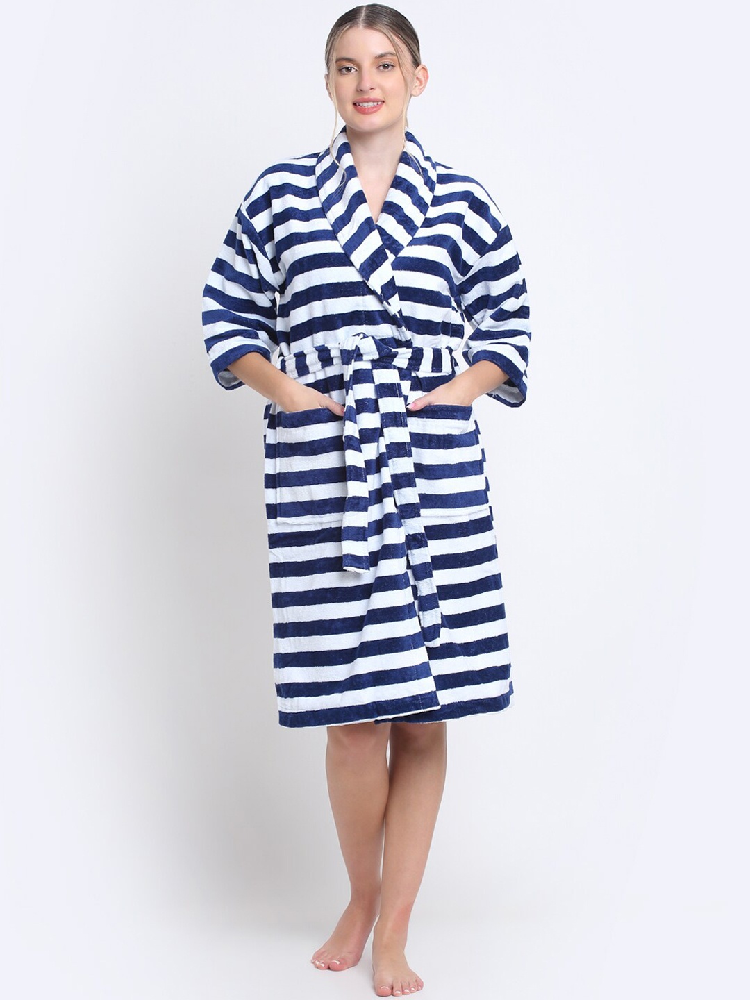 

Trident Bliss Blue & White Striped Cotton Bath Robe