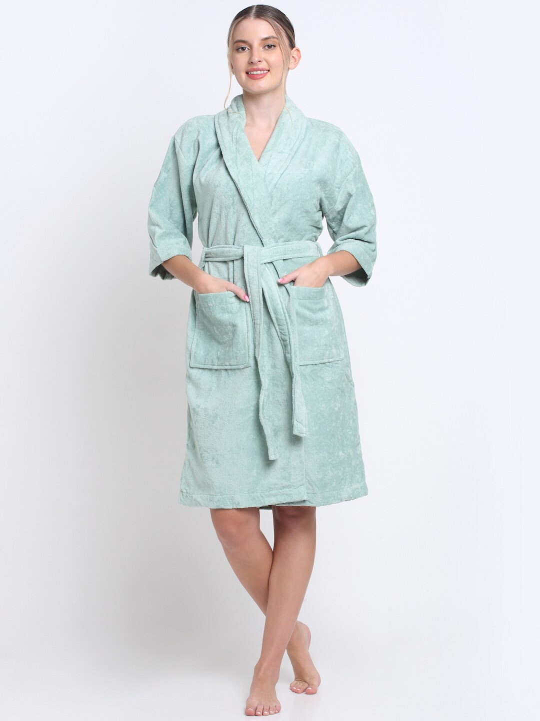

MYTRIDENT Bliss Turquoise Blue Solid Bath Robe