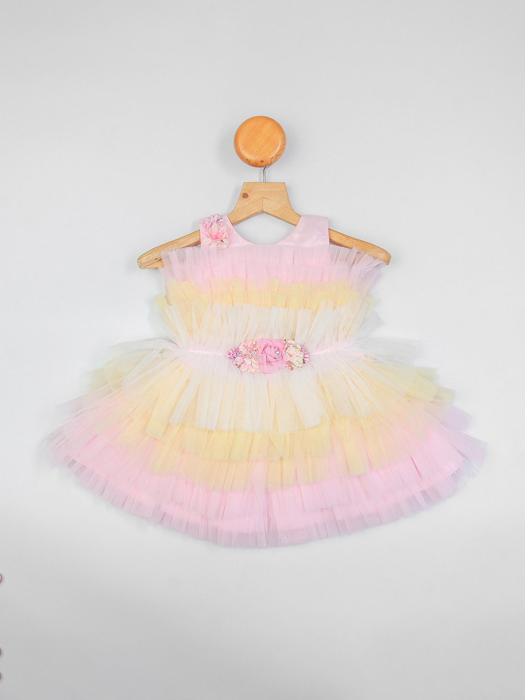 

Enfance Girls Colourblocked Net Dress, Pink