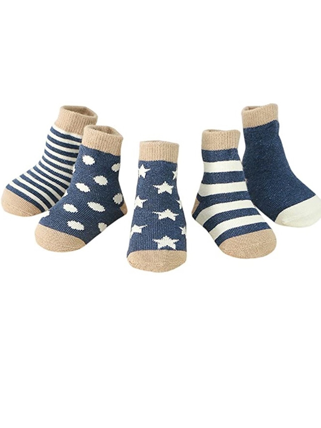 

EL REGALO Kids Pack of 5 Patterned Calf Length Socks, Blue