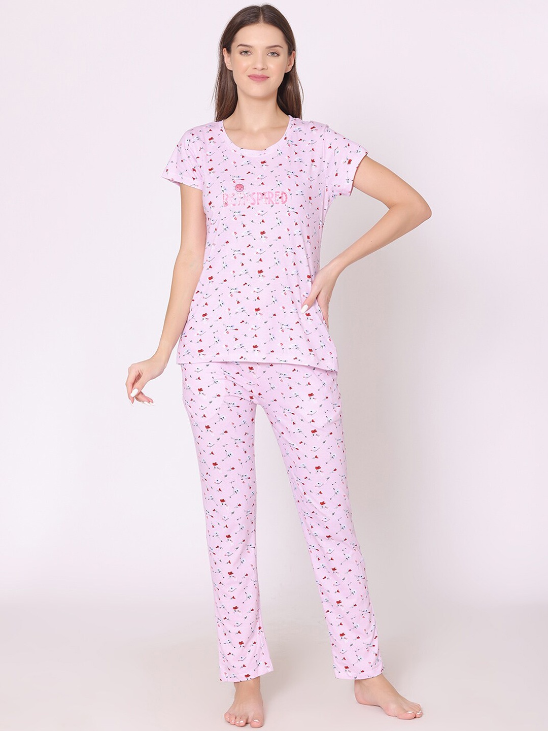 

Bodycare Women Printed Pure Cotton Night suit, Pink