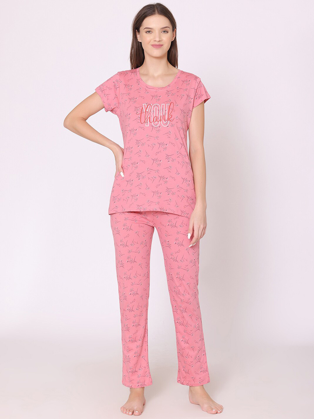 

Bodycare Women Printed Pure Cotton Night suit, Pink