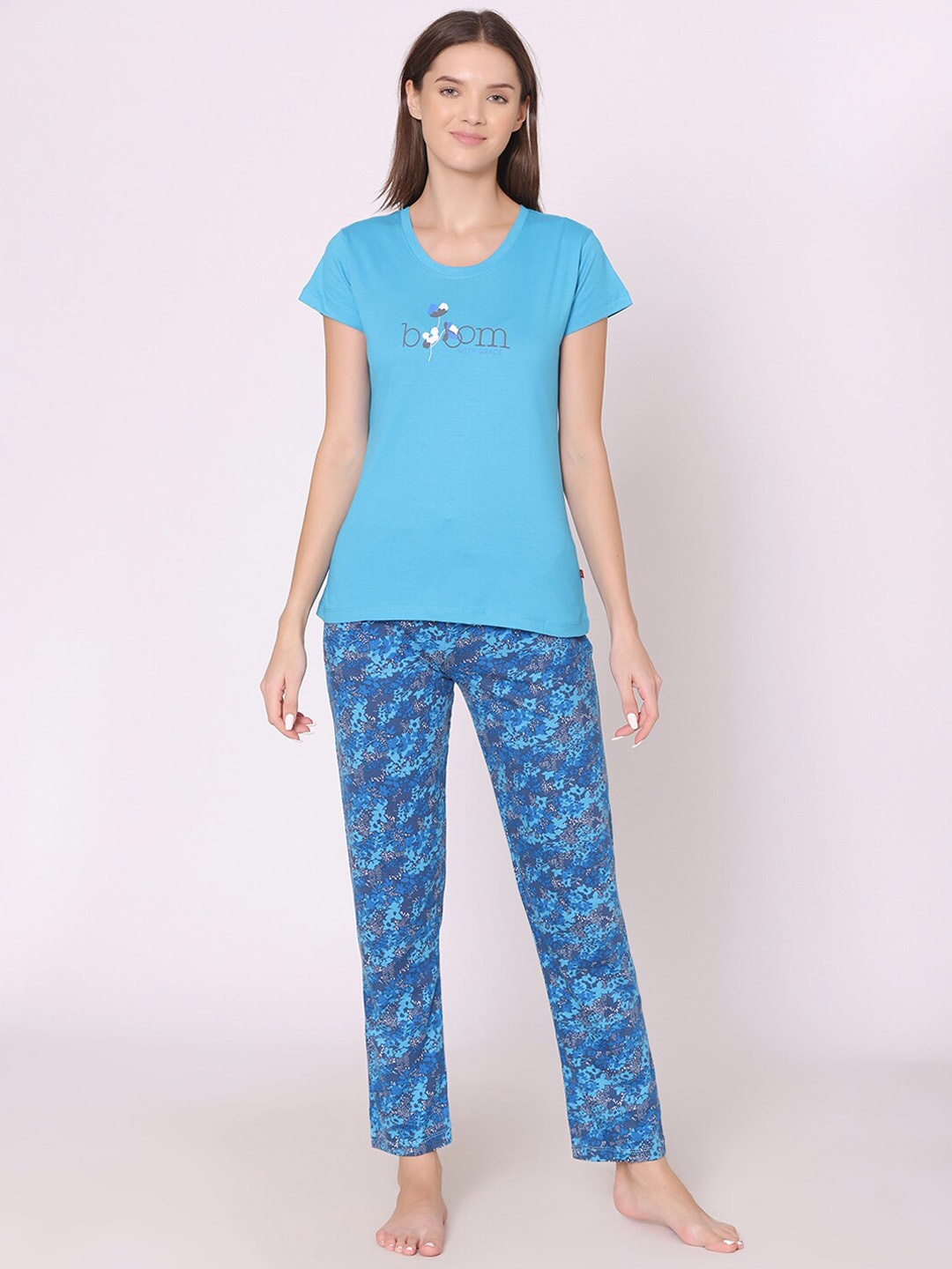 

Bodycare Women Printed Pure Cotton Night suit, Blue