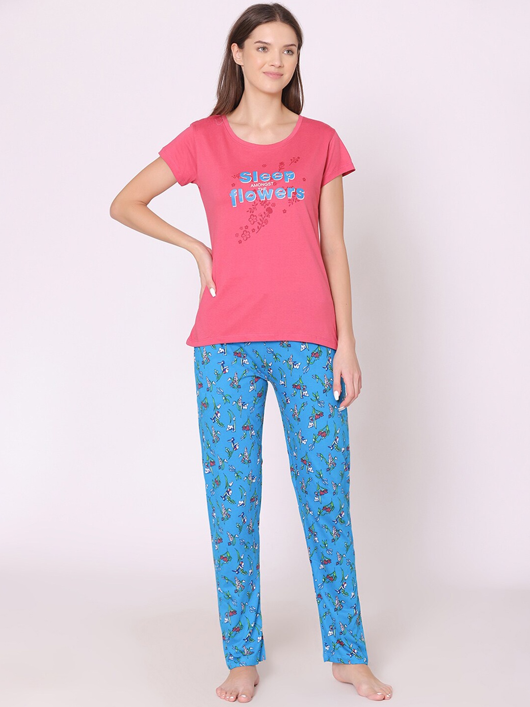 

Bodycare Women Printed Pure Cotton Night suit, Pink