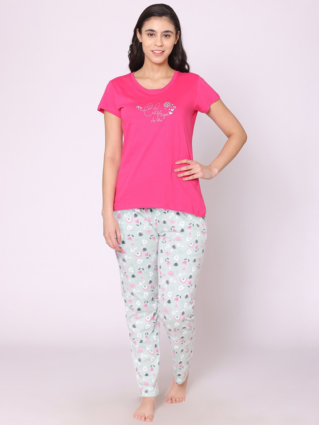 

Bodycare Women Printed Pure Cotton Night suit, Pink