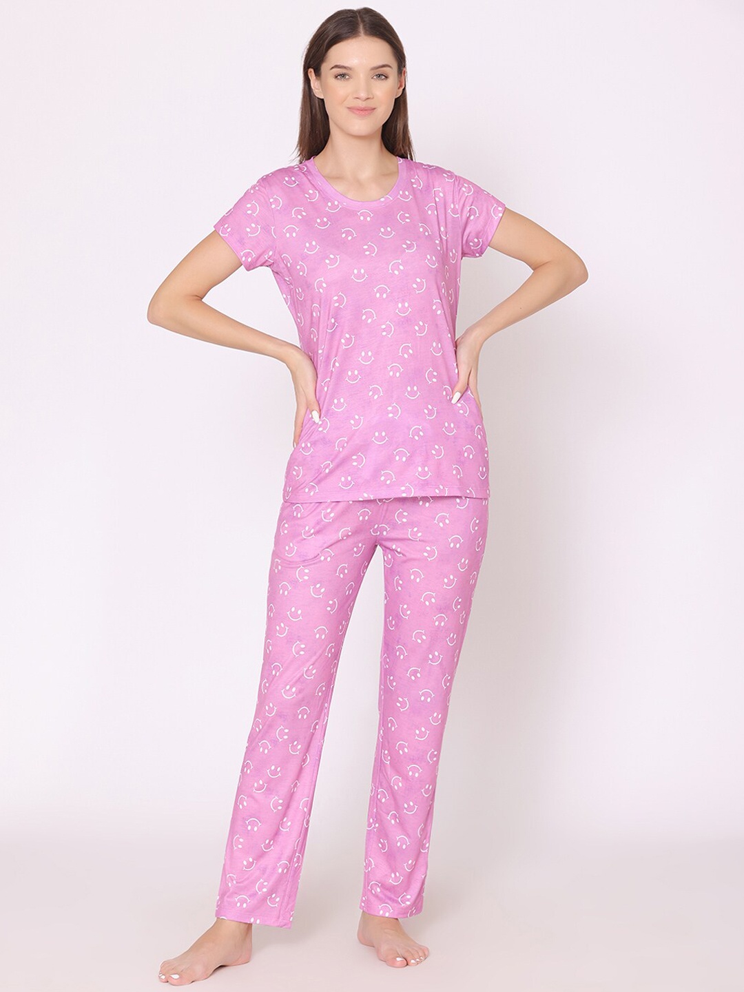 

Bodycare Women Printed Night suit, Pink