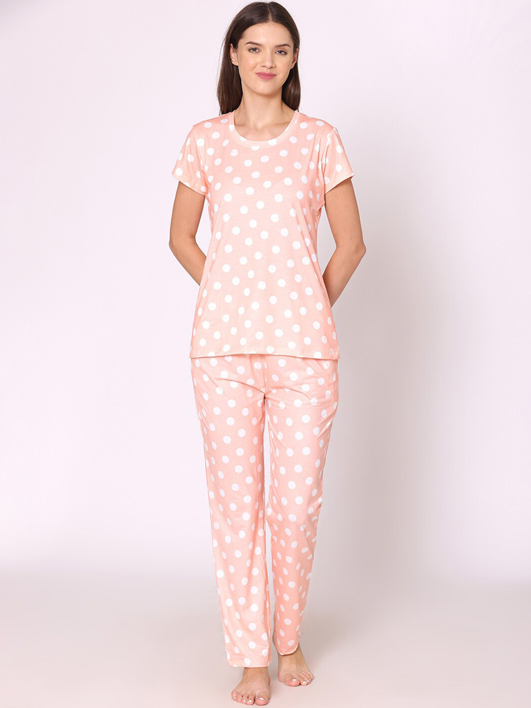 

Bodycare Women Printed Pure Cotton Night suit, Peach