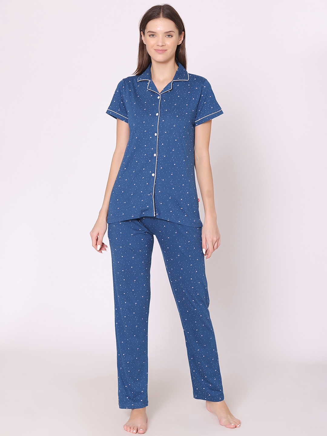 

Bodycare Women Printed Pure Cotton Night suit, Blue