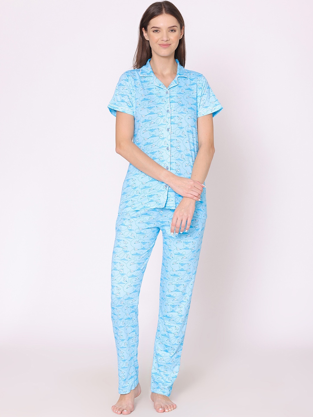

Bodycare Women Printed Pure Cotton Night suit, Blue