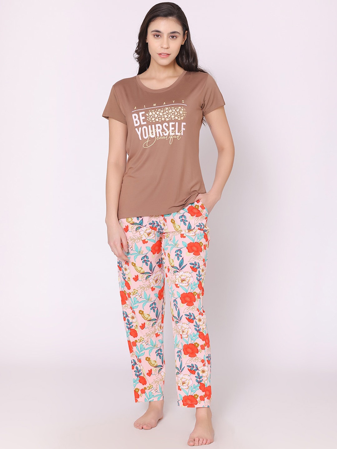 

Bodycare Women Floral Printed Night suit, Brown
