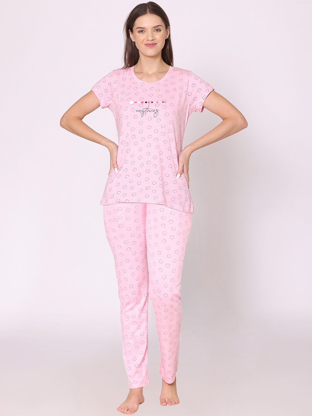 

Bodycare Women Floral Printed Pure Cotton Night suit, Pink