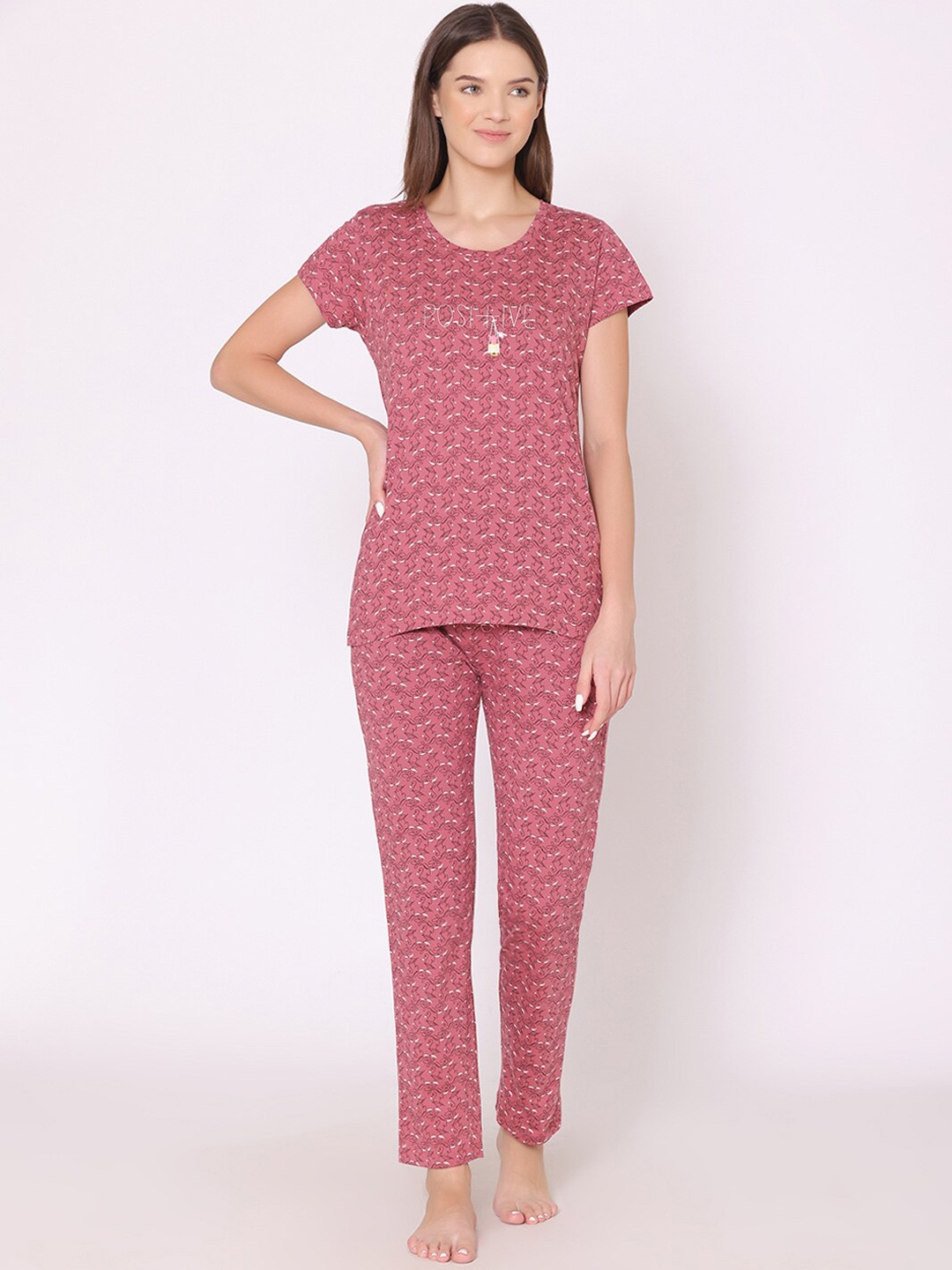 

Bodycare Women Floral Printed Pure Cotton Night suit, Purple