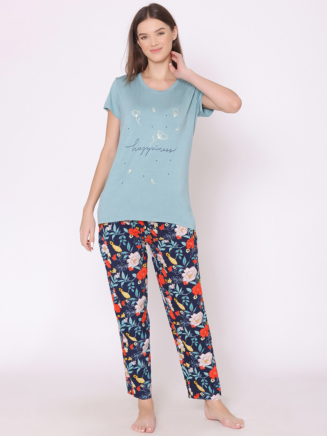 

Bodycare Women Floral Printed Night suit, Teal