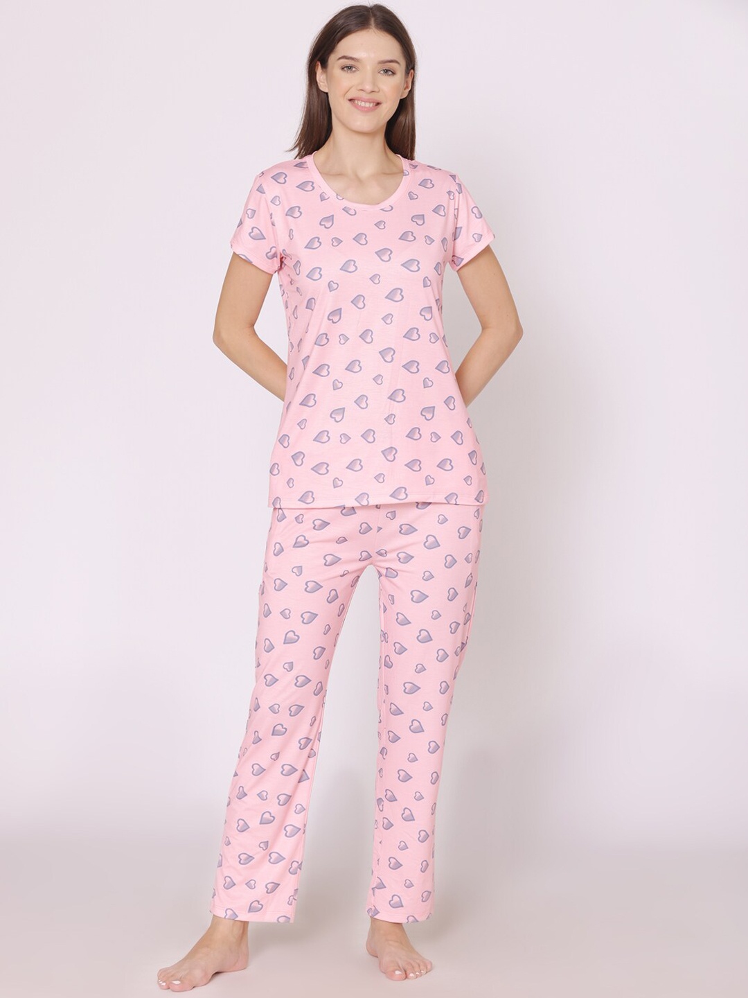 

Bodycare Women Printed Night suit, Pink