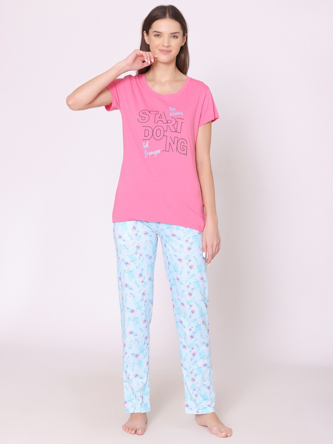 

Bodycare Women Printed Pure Cotton Night suit, Pink