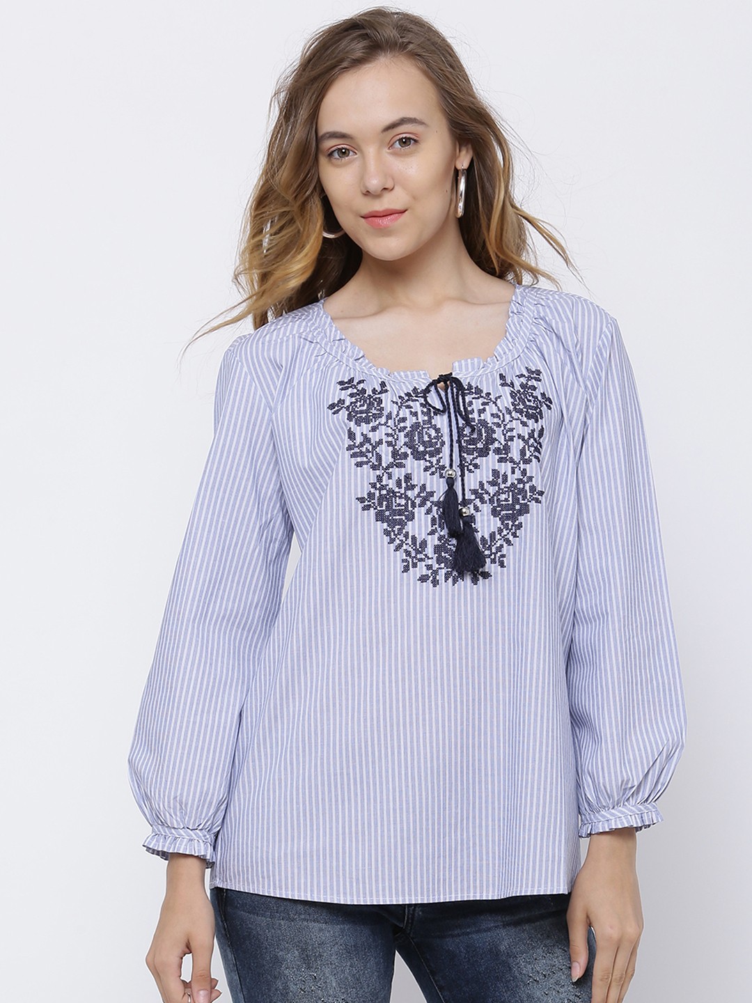

Tokyo Talkies Women Blue Self Design Top