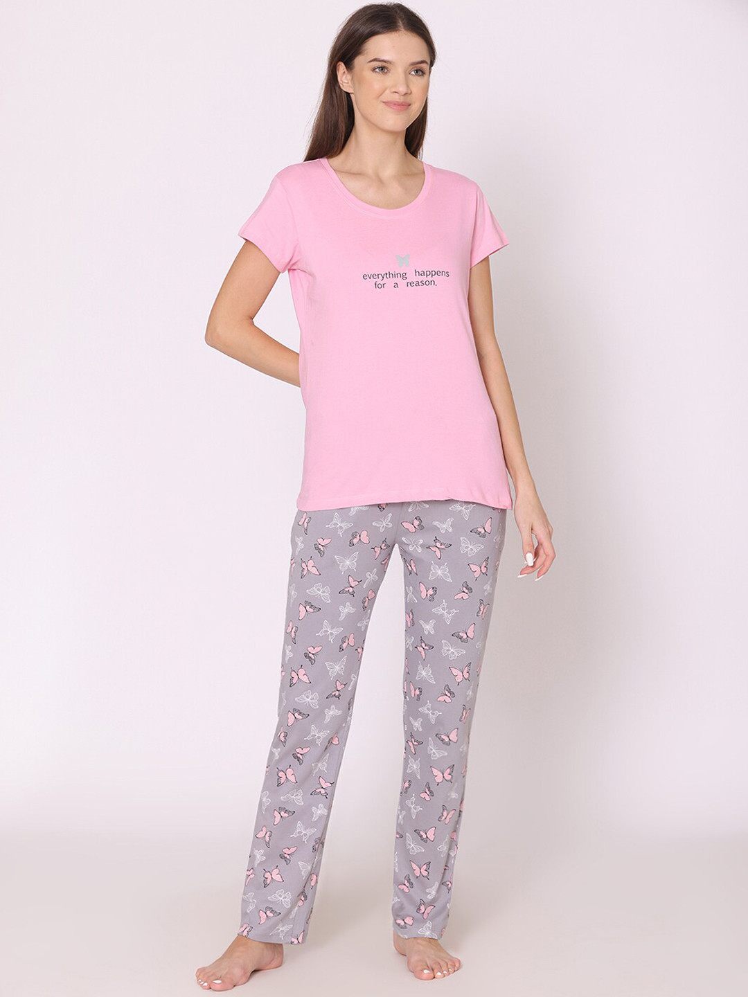 

Bodycare Women Printed Pure Cotton Night suit, Pink