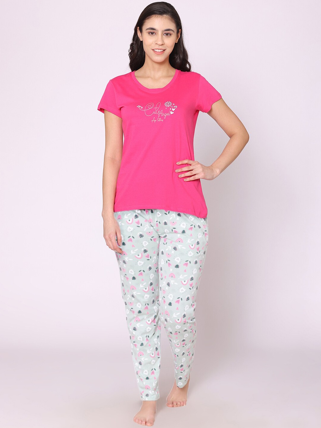 

Bodycare Women Floral Printed Pure Cotton Night suit, Pink