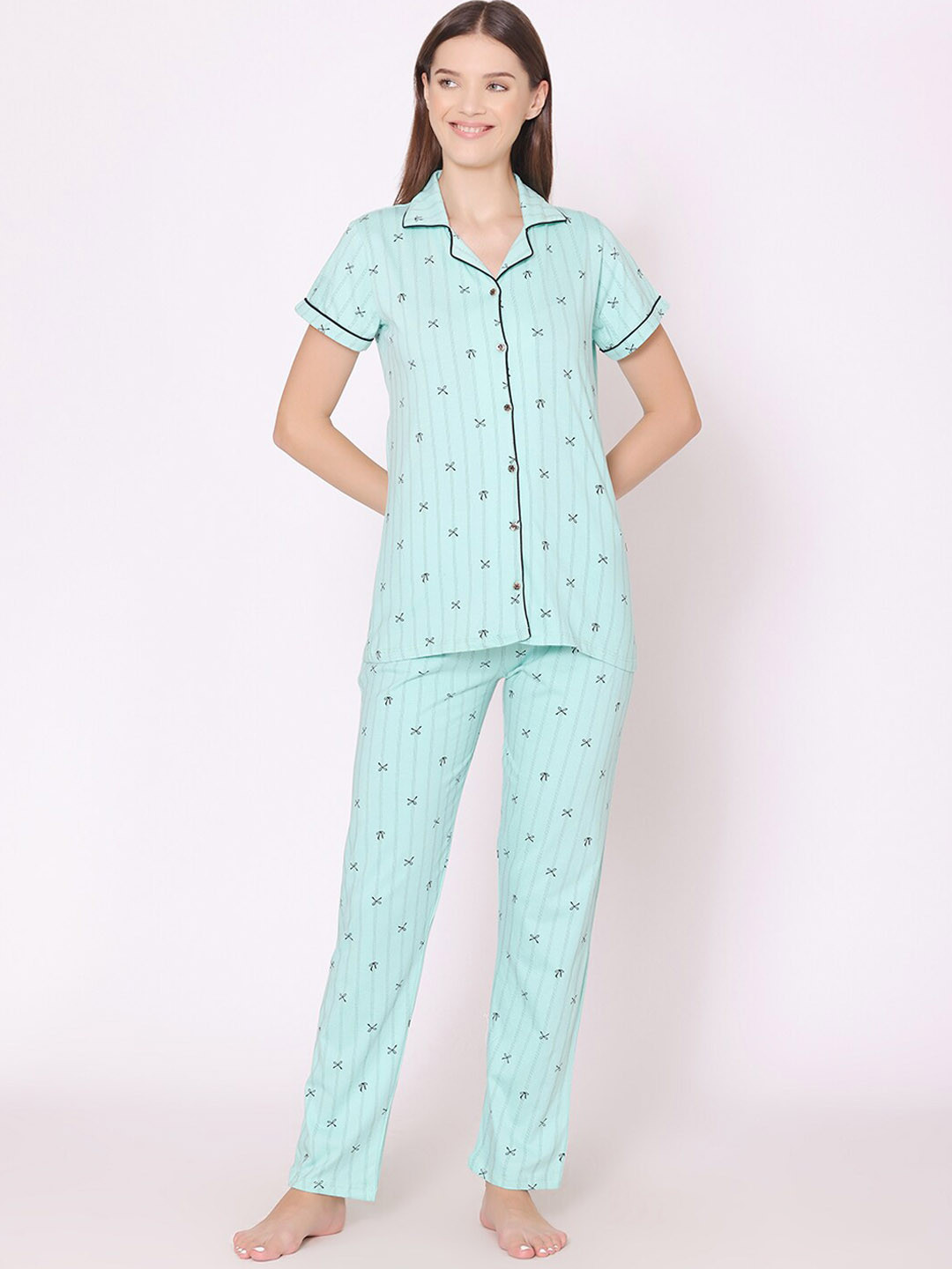 

Bodycare Women Printed Pure Cotton Night suit, Green