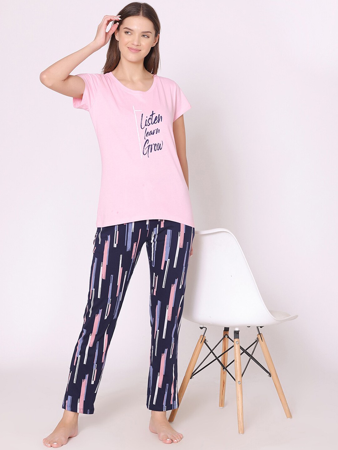 

Bodycare Women Printed Pure Cotton Night suit, Pink
