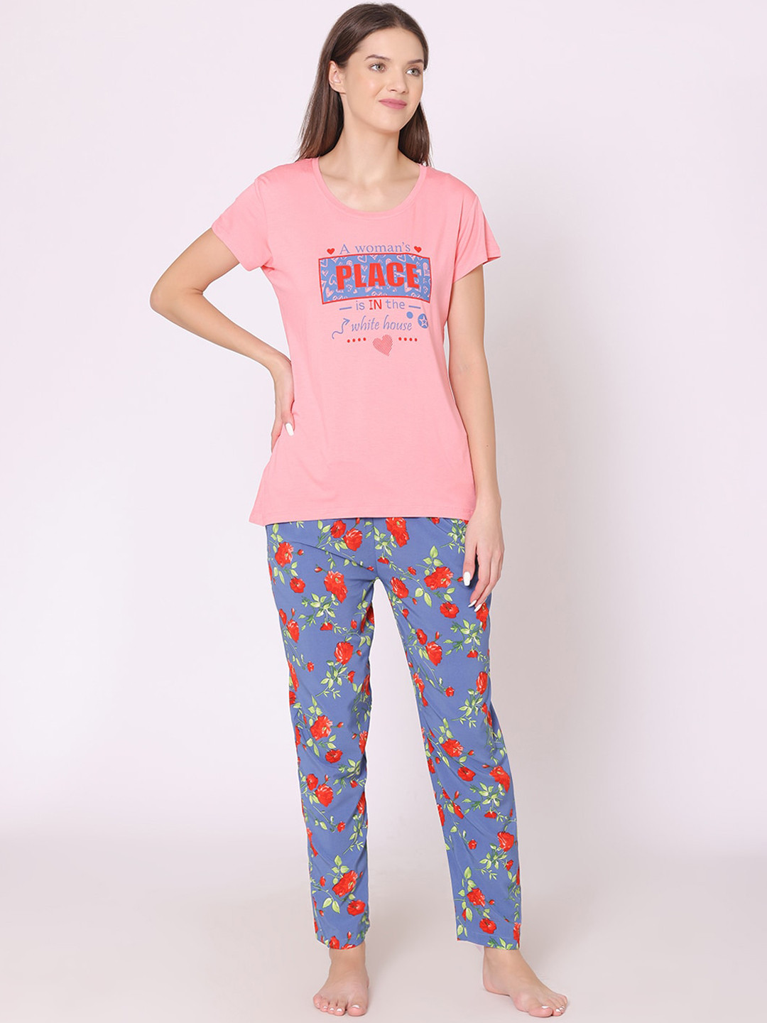 

Bodycare Women Floral Printed Night suit, Pink