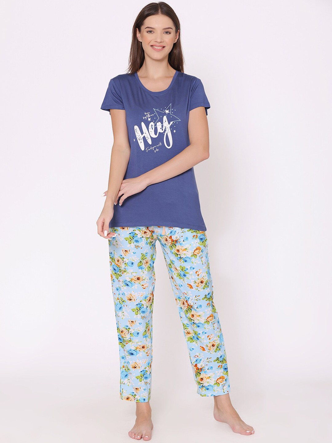 

Bodycare Women Floral Printed Night suit, Teal