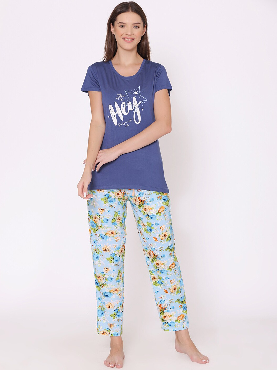 

Bodycare Women Floral Printed Night suit, Teal