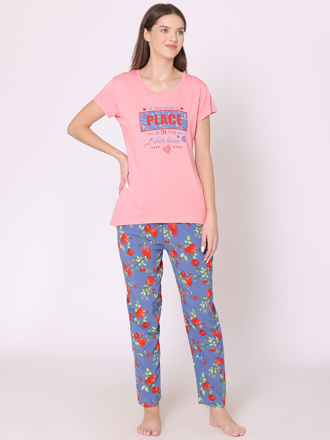 

Bodycare Women Floral Printed Night suit, Pink