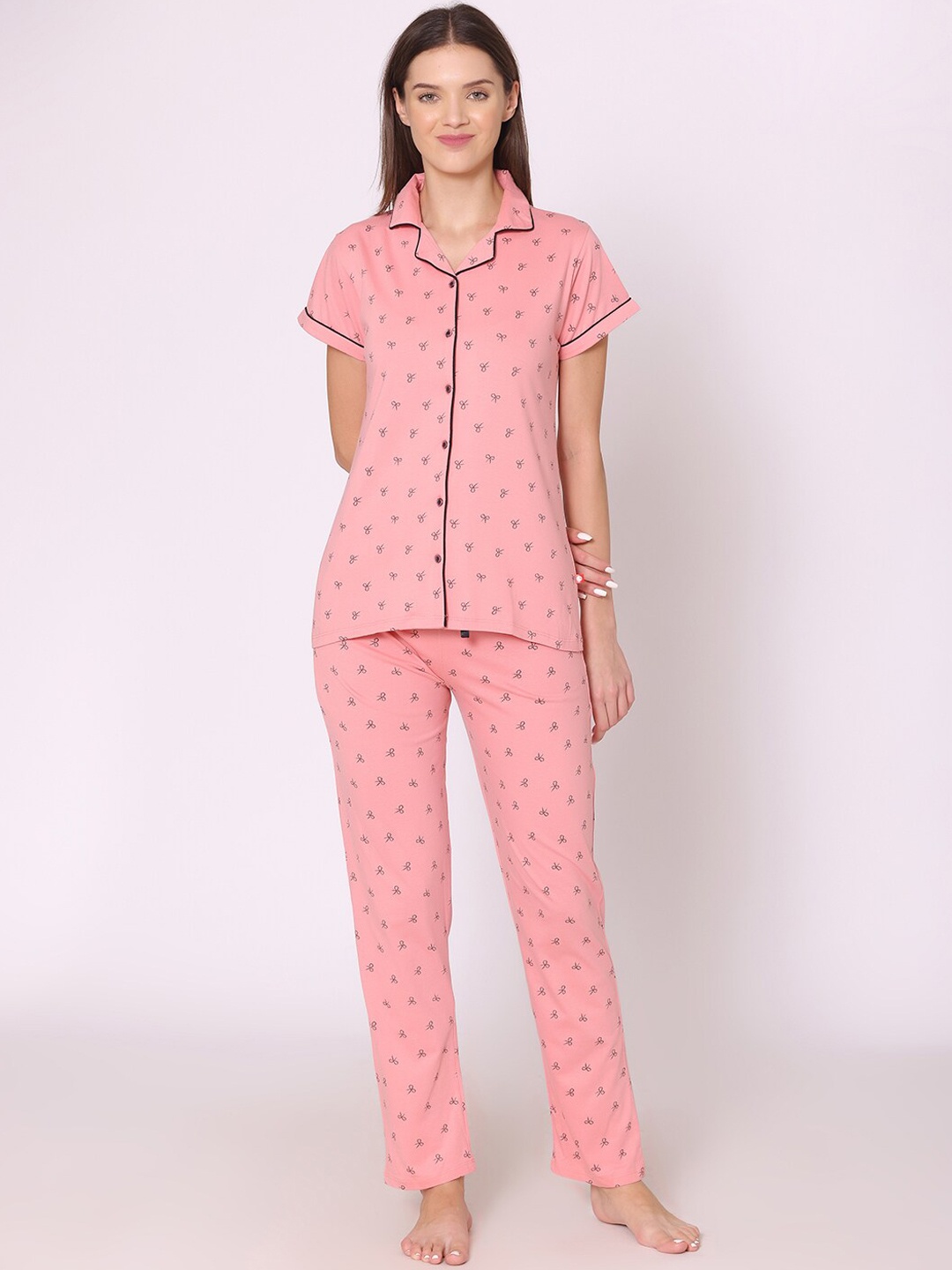 

Bodycare Women Printed Pure Cotton Night suit, Pink
