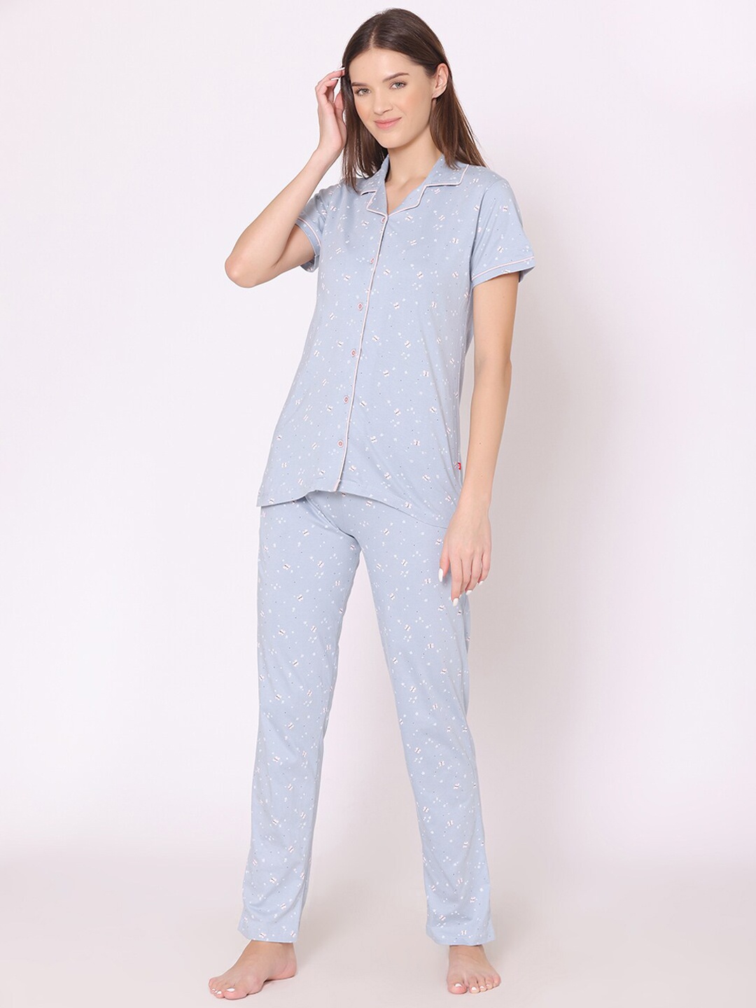 

Bodycare Women Printed Pure Cotton Night suit, Grey