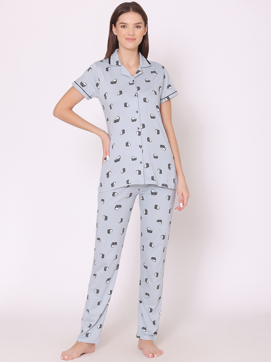 

Bodycare Women Printed Pure Cotton Night suit, Grey