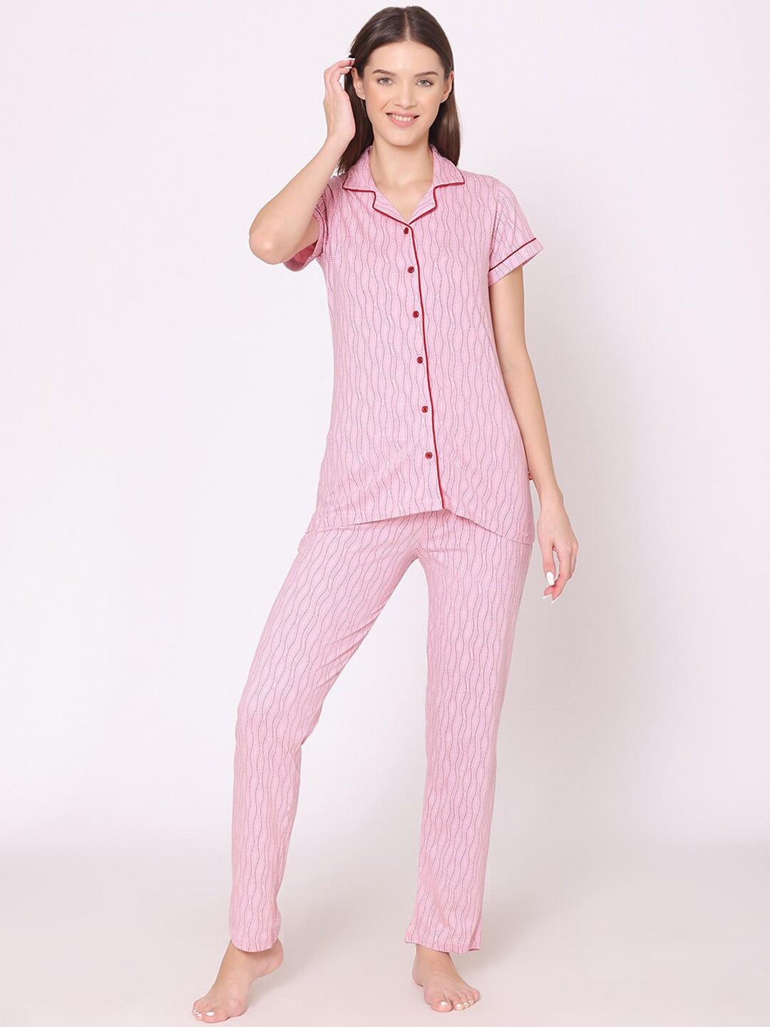 

Bodycare Women Printed Pure Cotton Night suit, Pink