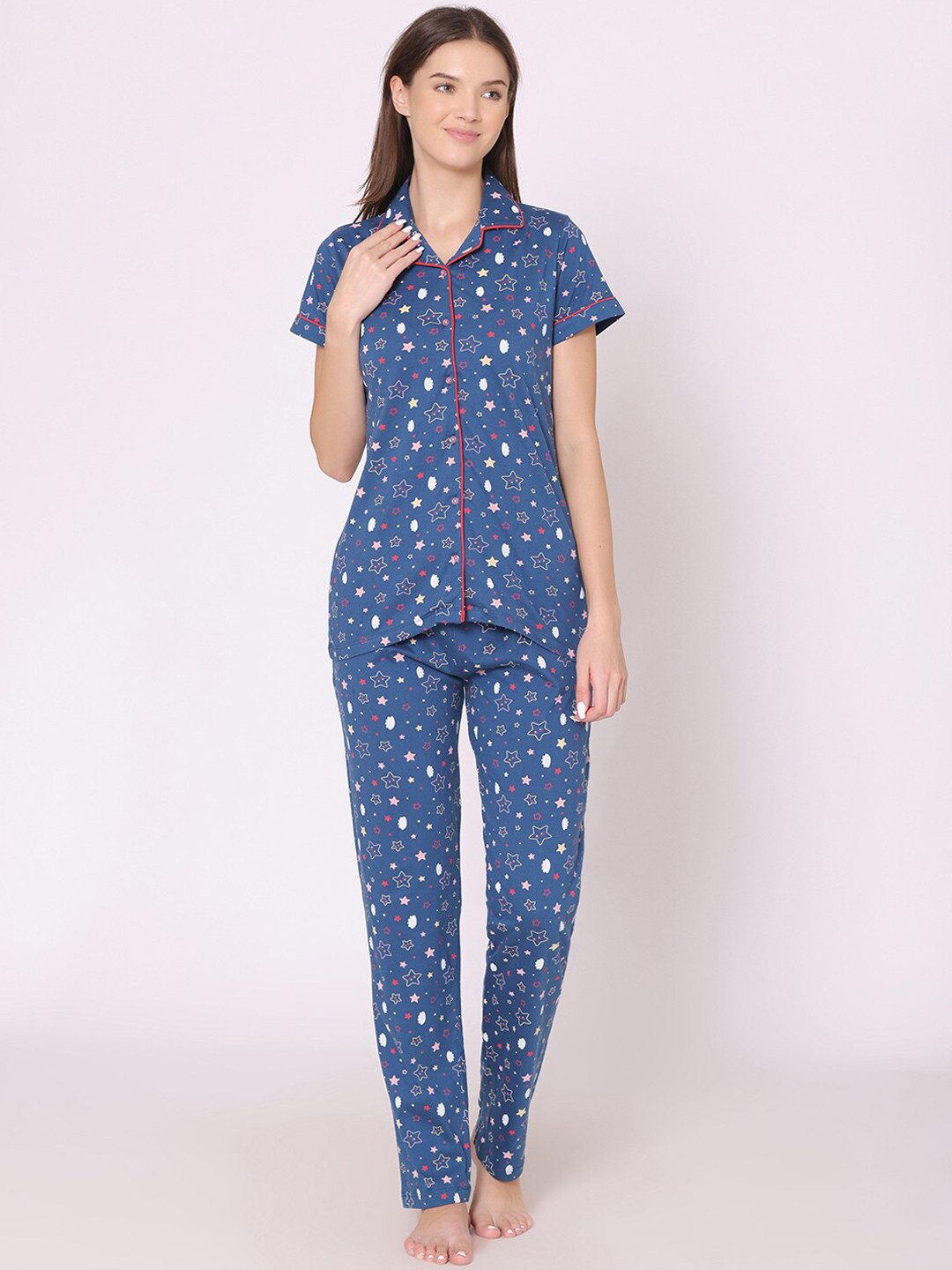 

Bodycare Women Printed Pure Cotton Night suit, Blue