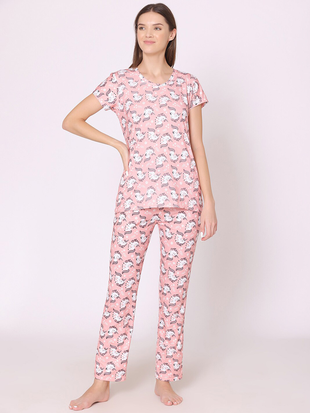 

Bodycare Women Printed Night suit, Pink