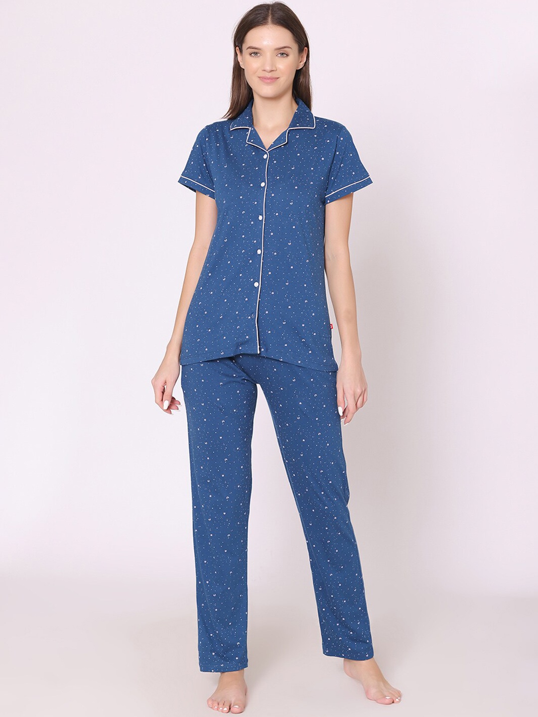 

Bodycare Women Printed Pure Cotton Night suit, Blue