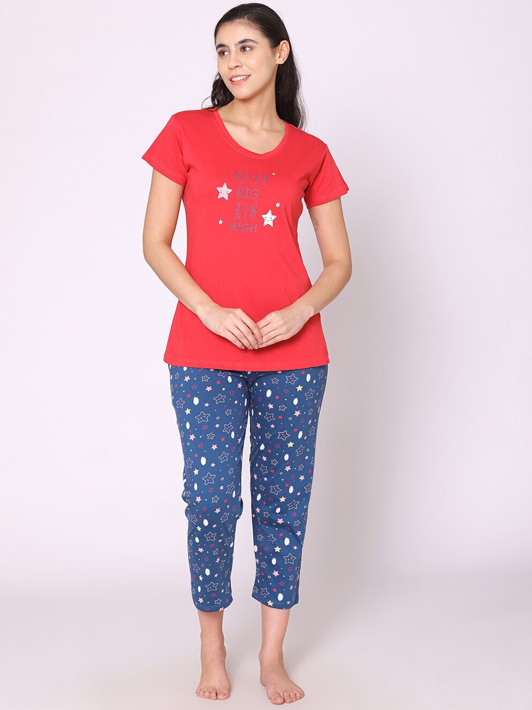 

Bodycare Women Printed Night suit, Red