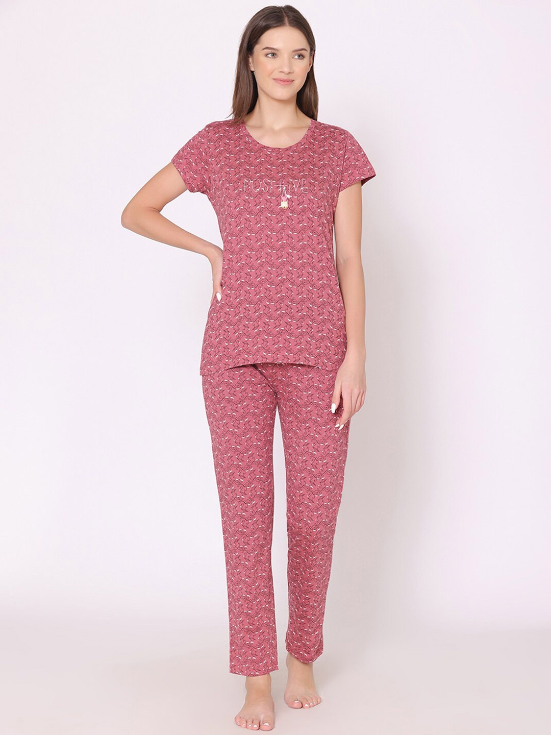 

Bodycare Women Floral Printed Pure Cotton Night suit, Purple