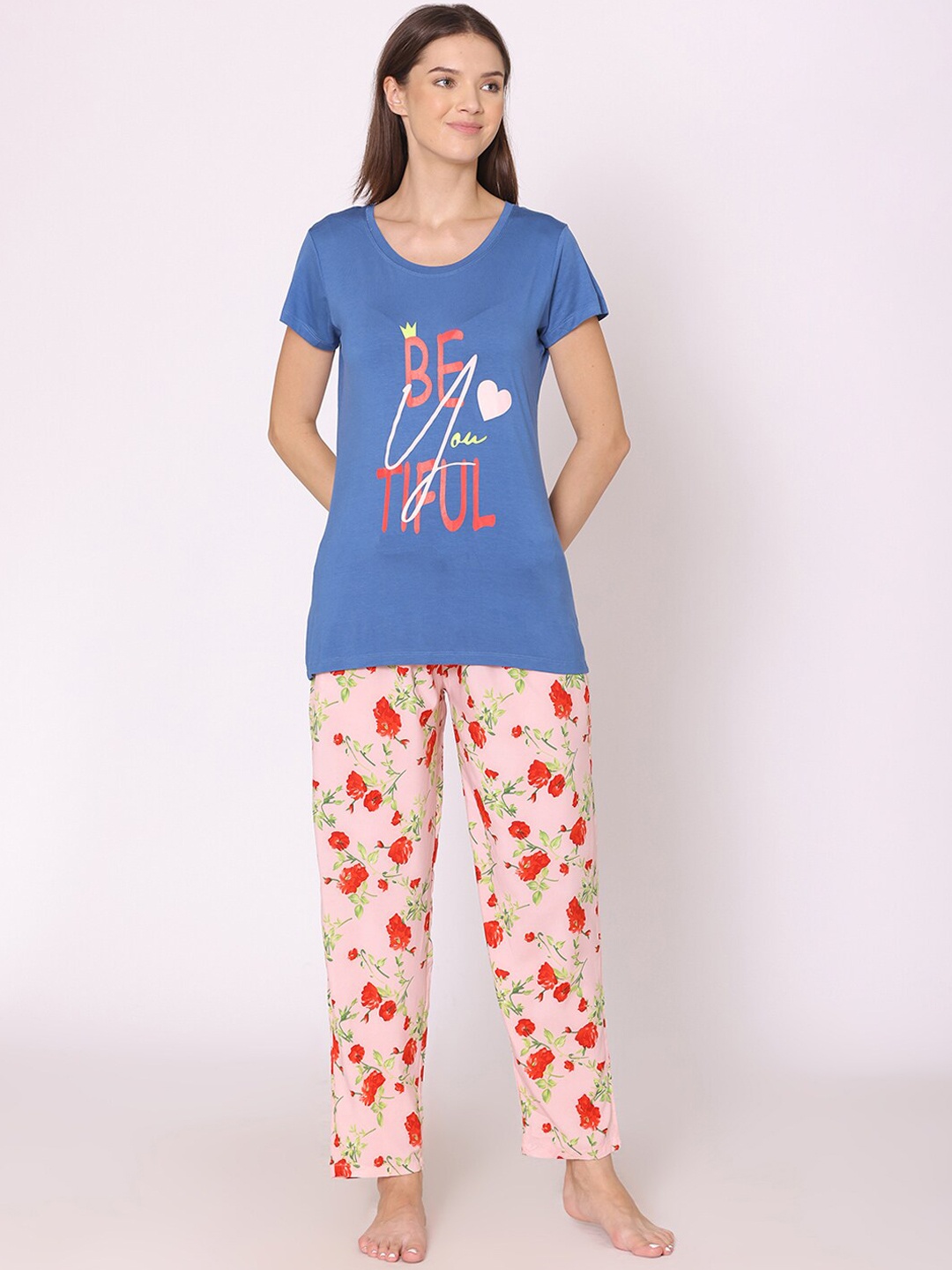 

Bodycare Women Floral Printed Night suit, Teal