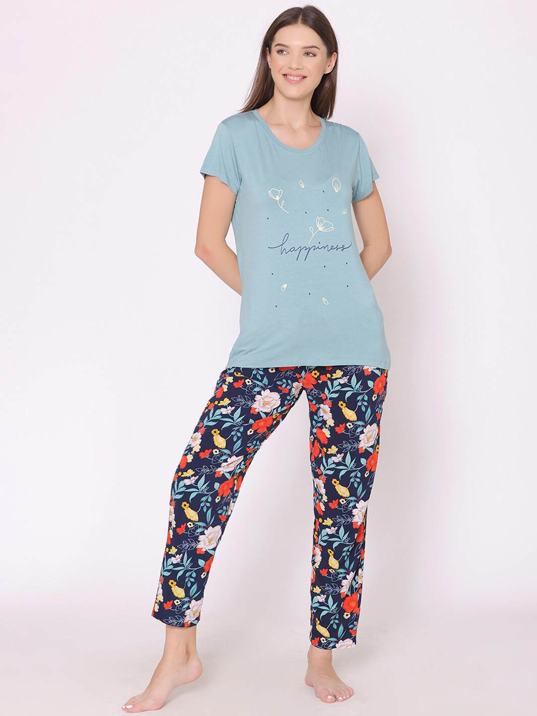 

Bodycare Women Printed Night suit, Teal