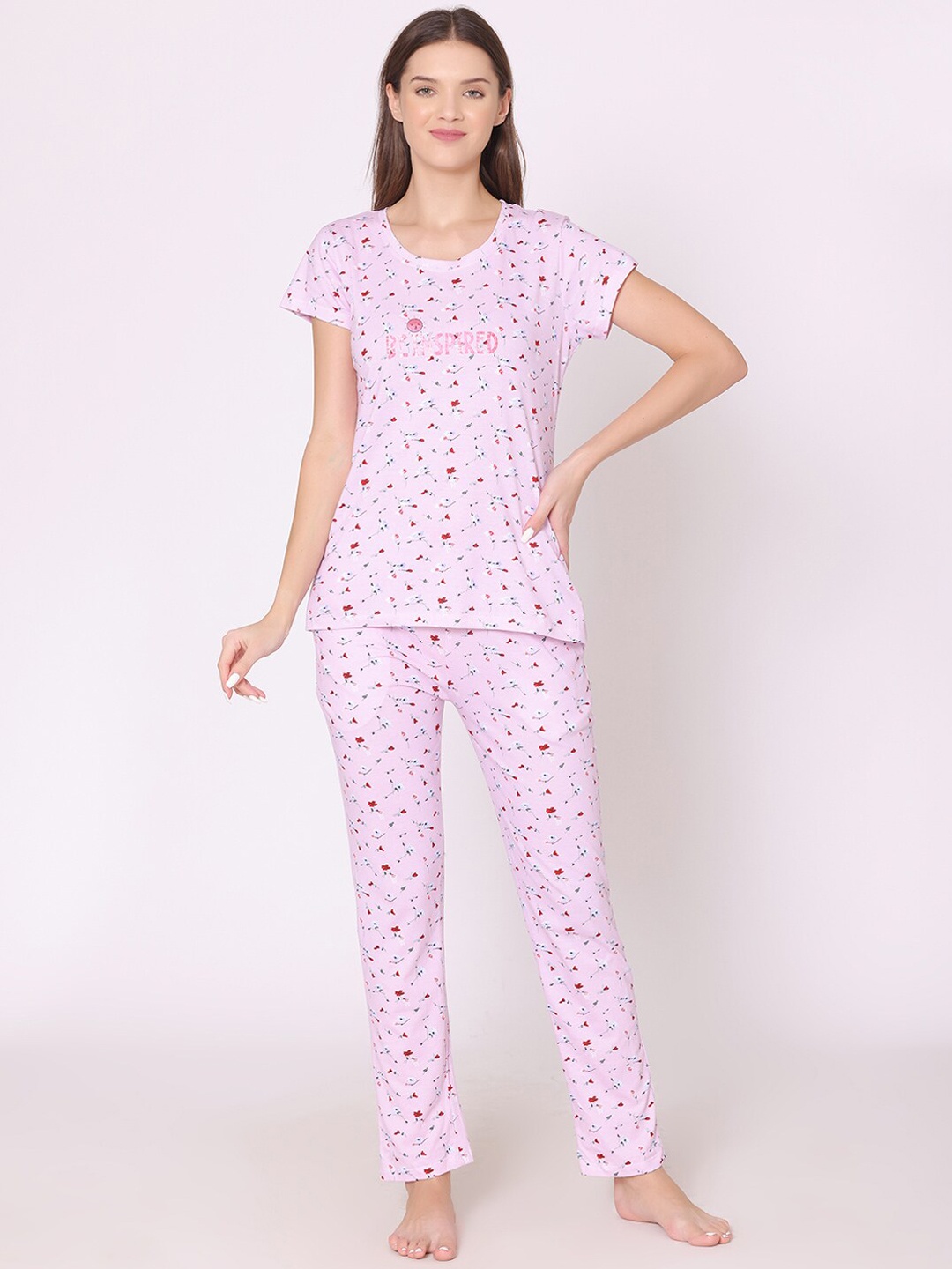 

Bodycare Women Printed Pure Cotton Night suit, Pink